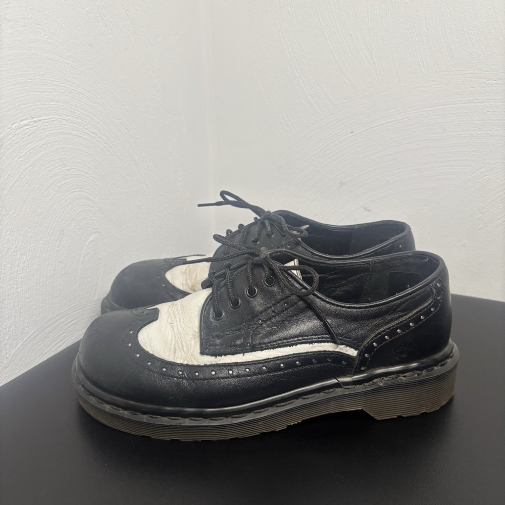 Vintage Doc Dr. Marten Women's Black White Leather Wingtip‎ Brouges Shoes Sz 5